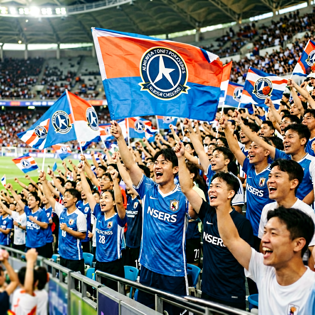 体育场内球迷挥舞旗帜为球队加油助威